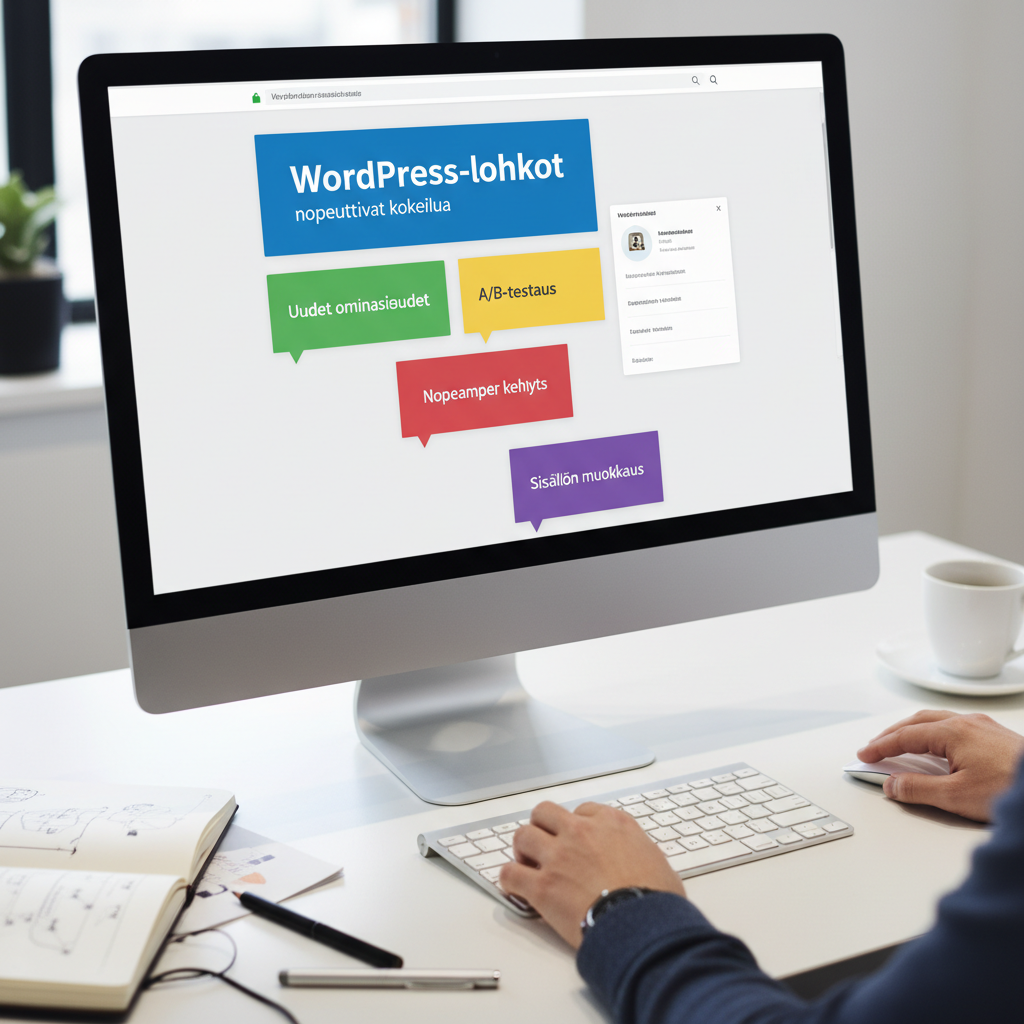 Tietokoneen näyttö joka esittää wordpressin lohkoja,